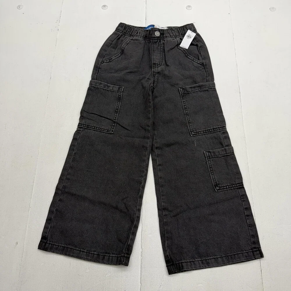 Old Navy Pants Kids 6-7 Years Gray Cargo High-Rise Pull On Elastic Waist Denim